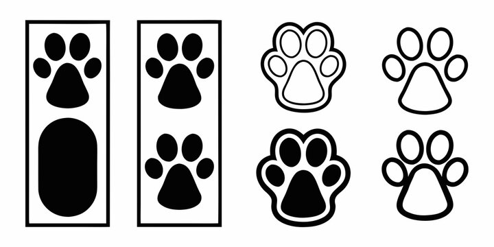Four Monochrome Paw Print Designs On White Background