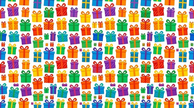 Seamless background of vibrant gift boxes with bows