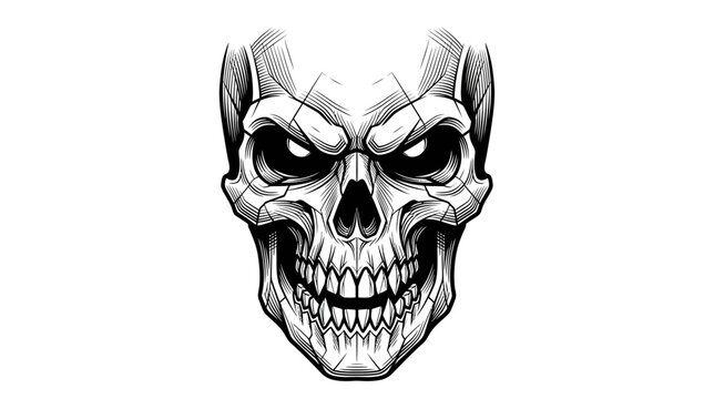 Scary Human Skull Face Illustration with Intense Eyes