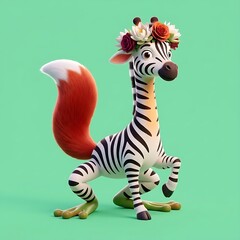 Obraz premium Cute whimsical creature with stripes and flower crown