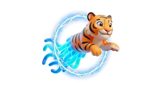 Fantasy tiger jellyfish hybrid jumping through lightning portal