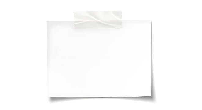 Isolated blank white sticky note with clear tape on white background perfect for mockups and presentations