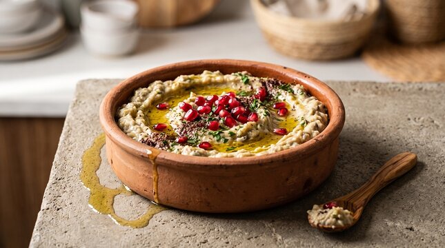 Authentic Palestinian Mutabal Eggplant Dip Bowl