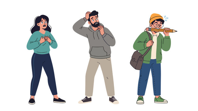 Three diverse people expressing shock and confusion with exaggerated facial expressions and gestures.