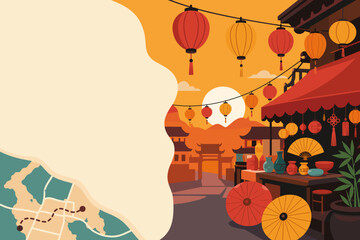 Obraz premium Lantern Street Festival Corner Vector Cultural Travel Flyer