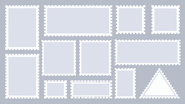 Blank postage stamp silhouettes on a light gray background