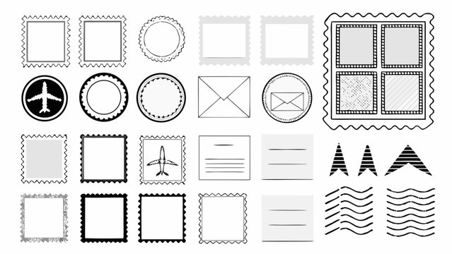 Vintage Stamp Frames And Air Mail Marks Black And White Vector