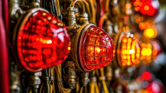 Close up of flashing red and amber vehicle warning lights