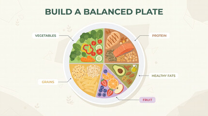 Naklejka premium Nutritional Guide Illustrating Recommended Daily Portion Sizes for Healthy Eating and Balanced Dietary Meal Planning