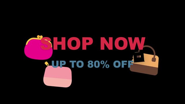 Discount shopping concept with colorful purses and sale text