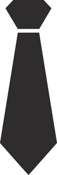 Clean solid black necktie icon with a sharp knot and tapered end, ideal for business presentations, office dress code guides, corporate branding, and professional event graphics