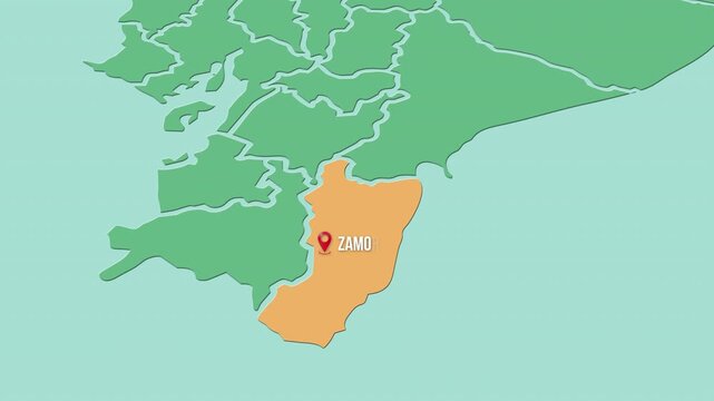 Mapa de Ecuador con divisi&oacute;n pol&iacute;tica resaltando la provincia Zamora Chinchipe