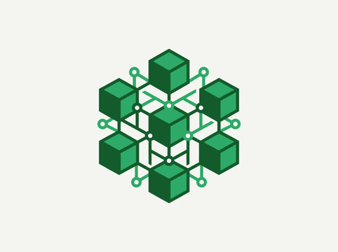 Green Interconnected Cubes Network Data Abstract Symbol