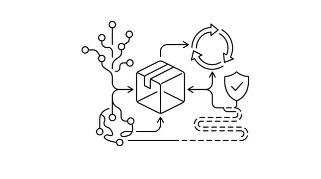 Abstract Blockchain Technology Illustration with Cycles and Security Elements