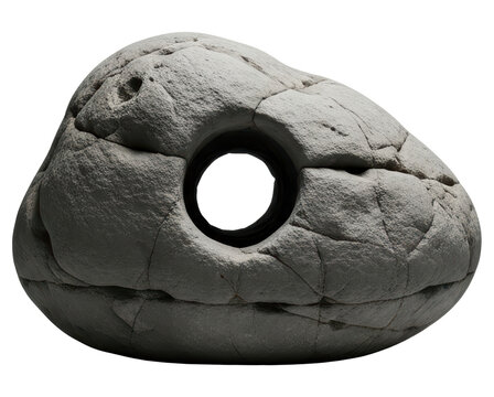 Grey hag stone with natural circular hole isolated with transparent background