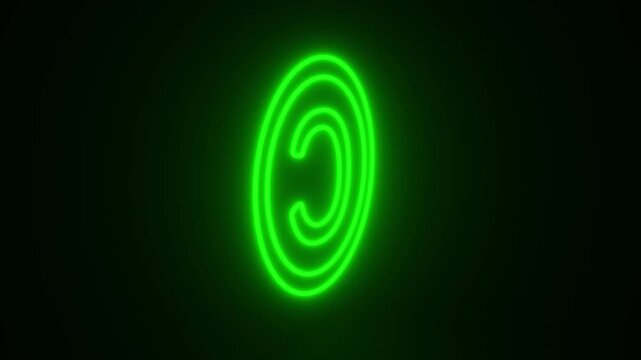 Green Copyright Sign Glowing and Rotating on Black Background