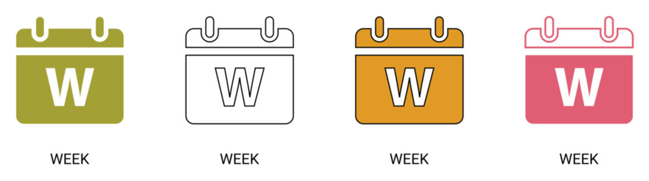 Calendar week and schedule planner icon set, weekly corporate agenda appointment reminder, solid glyph and minimal clean line vector style dashboard organizer