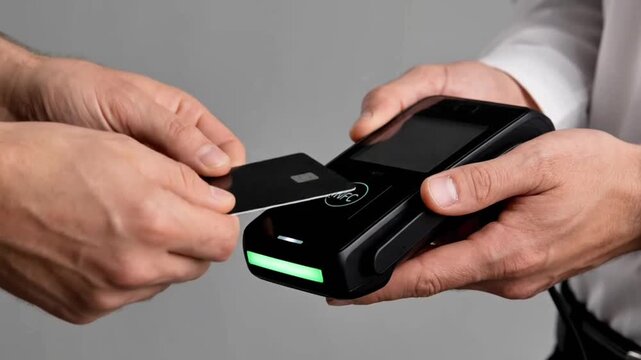 Contactless NFC Card Payment on Modern POS Terminal in Retail Store Cinematic Footage