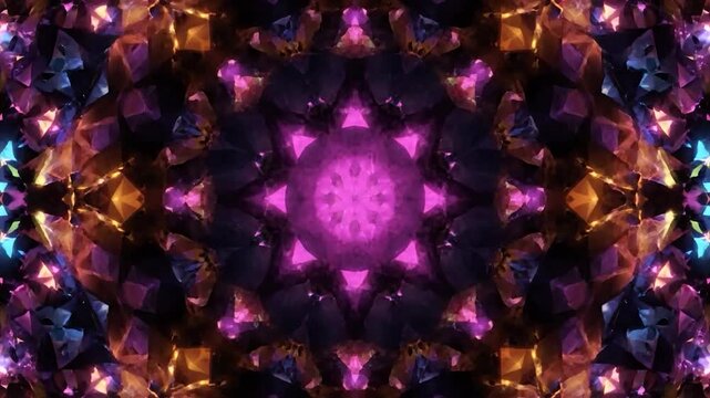 Colorful diamond kaleidoscope pattern with vibrant lights.