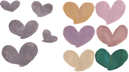 Fototapeta premium Heart Shapes Watercolor Hand-Drawn Elements Set