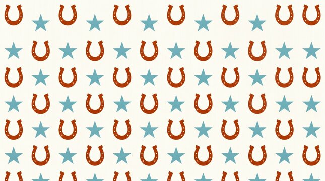 American pattern of rustic horseshoes and light blue stars with american horseshoe seamless background wallpaper
