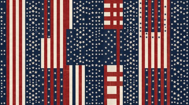 American pattern stars and stripes textile seamless design with american patriotic seamless patchwork heritage colonial