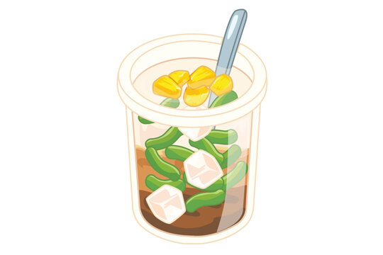 Flat cendol drink icon with corn and ice culinary arts