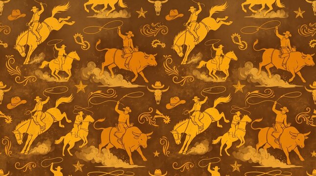 American pattern western cowboy rodeo art with seamless american heritage traditional background wallpaper illustration