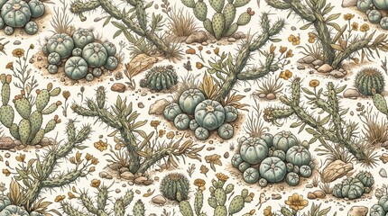 Obraz premium American pattern of desert cactus botanical illustration with botanical seamless succulent illustration background