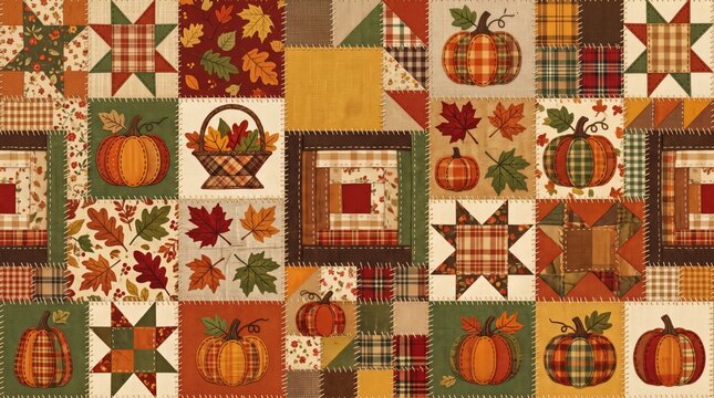 American pattern featuring autumn patchwork quilt design patchwork pumpkins seamless thanksgiving traditional handmade