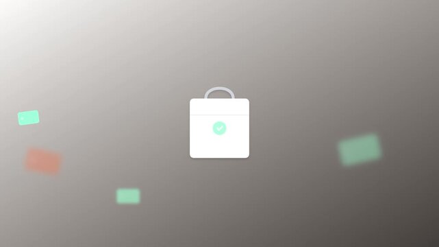 ecommerce shopping bag icon with pastel floating tags