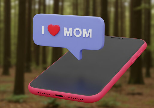 Mobile phone notification with heart symbol i love mom message pop up smartphone notification affection communication greeting sentiment connection celebration