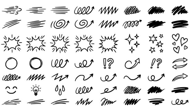 Hand Drawn Line Movement Elements Doodle Sketch Effects Vector Icon Collection