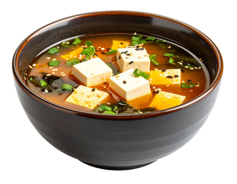 bowl of miso soup Isolated on Transparent or White Background.