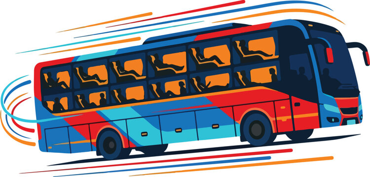 luxury sleeper bus as the hero subject with dynamic motion lines emphasizing speed, comfort, and long-distance travel.