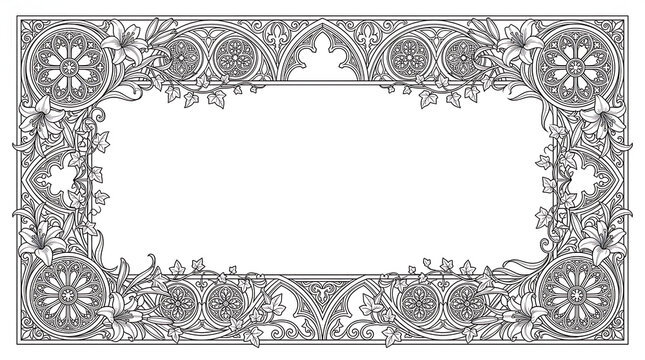 Vintage Victorian Style Floral Decorative Rectangular Border Frame