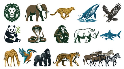 Obraz premium Flat Design Stylized Wildlife Animals Vector Illustration Set for Nature and Zoo Concepts