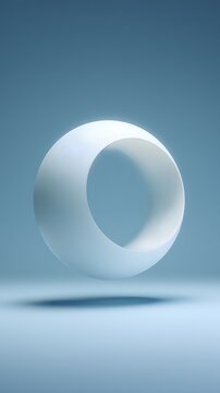 Minimalist white 3D ring floating on blue background for technology and abstract digital design concepts