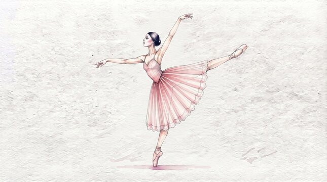 Graceful ballerina illustration in a pink tutu for posters, dance school branding, card design, and ballet event promotions.