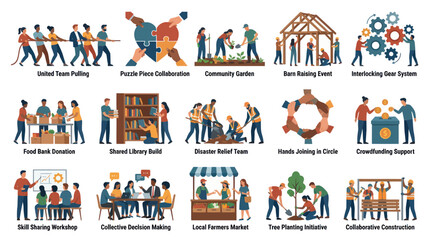 Obraz premium Diverse Teamwork Concepts: Flat Vector Illustrations for Business Community Projects