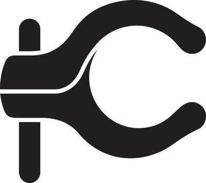 Rowing oar gate lock vector. Minimalist flat black graphic design featuring a professional oarlock gate mechanism with vertical retaining pin, representing essential gear for competitive racing boats.