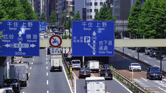 A timelapse of traffic jam at the urban city street in Tokyo zoom