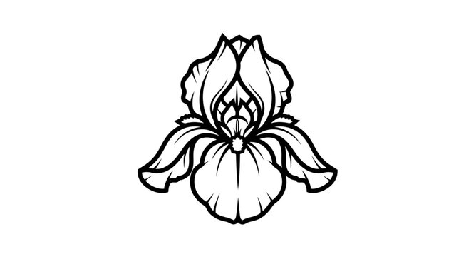 Elegant iris flower line art botanical drawing