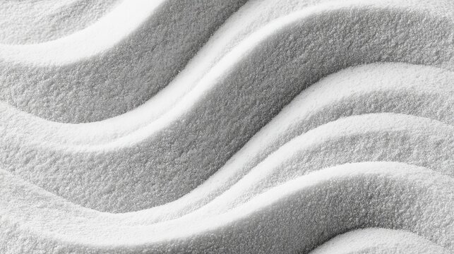 Serene black and white zen garden sand pattern, a calming abstract texture representing peace, balance, and mindful meditation practice.