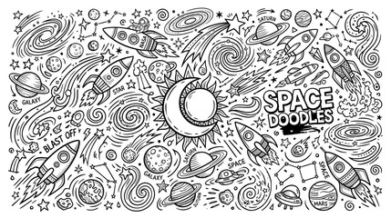 Cosmic Doodle Collection: Rockets, Planets, Stars, and Galaxies © mila