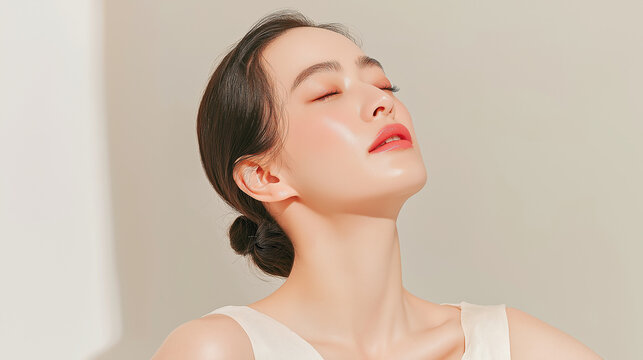 美容, 女性, スキンケア, 化粧品, ビューティー, 若い女性, 美肌, 日本人, アジア人, フェイシャル, メイク, 美容液, 保湿, クリーム, エイジングケア, 美容医療, エステ, 美容クリニック, 肌ケア, ナチュラルメイク, 透明感, ツヤ肌, モデル, 笑顔, ポートレート, クローズアップ, リラックス, 癒し, 健康的, 美白, コラーゲン, ヒアルロン酸, アンチエイジング