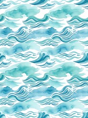 Blue watercolor ocean waves seamless pattern background