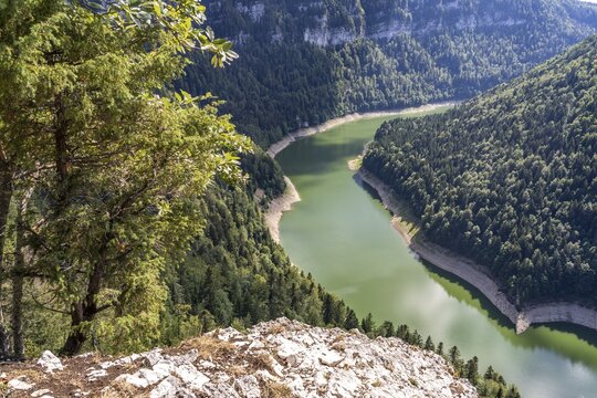 The Doubs reservoir Lac des Moron between Switzerland and France