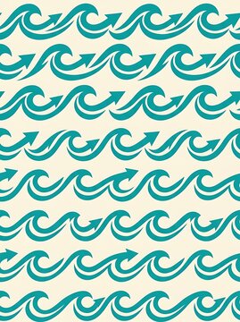 Teal stylized wave pattern with arrow crests on cream background