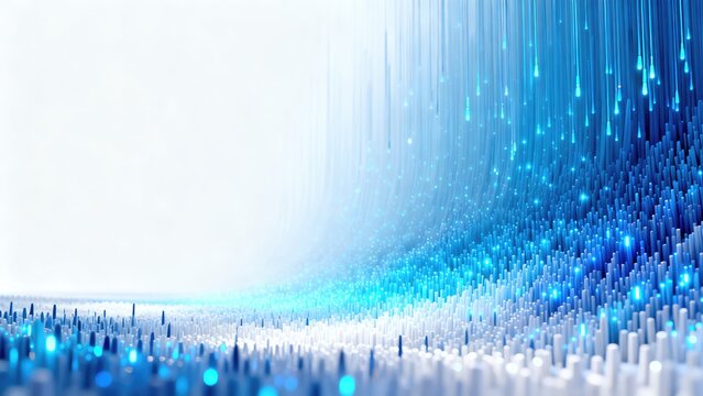 Abstract blue data stream wave with glowing particles and digital flow, futuristic AI computing background, idea for big data technology presentation banner